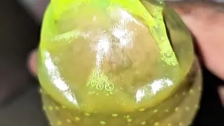 Masturbating and cam inside condom piss and sperm