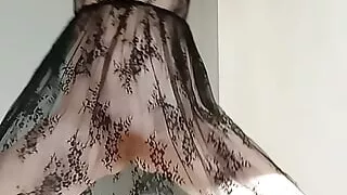 Transparent black dress with flowers