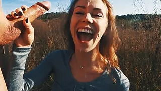 Passionate Fuck And Facial In The Fresh Air  With Huge Cock