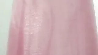 Indian Gay Crossdresser Gaurisissy pressing and playing with her big boobs in pink saree looking like a horny housewife