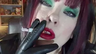 Clad In Leather Coat & Gloves Tina Snua Smokes A Cigarette For You Smoking Fans! Gloves Domme