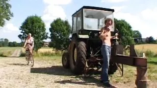 Big boobed blonde French whore fucked hard on the farm