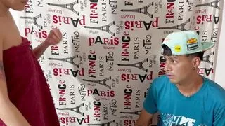 My horny stepbrother comes with a surprise and charges me with hard sex