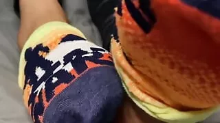 Ebony Girl Does Star Wars Sock Removal to Show off Her Feet