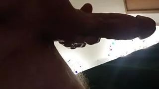 An incredible angle of a huge cock enjoying the powerful load.