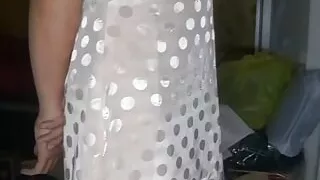 Satin Long Gown Polkadot Crossdresser Masturbation Fetish