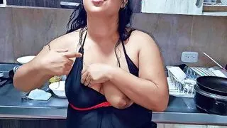 Squirting orgasm in the kitchen in front of my stepson, I'm a horny stepmom (MILF). Do you want to be my stepson?