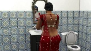 Indian Saree Aunty Lakshmi got invited to a house by her friend and fucked  - WickedWhims