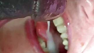 Gagging while swallowing Cum - Black cock jerking off lots of cum in my mouth, fat bbw ssbbw sucking and draining sperm load