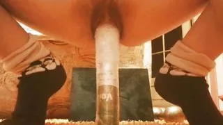 Playing with a homemade toy