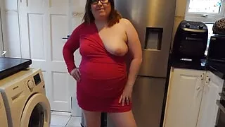 Playing with Boobs in Pink Minidress