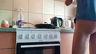 Bustle in the kitchen without pants.