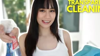 4K Cleaning in Heels and No Bra Transparent Sheer Shirt with Elixir Elf