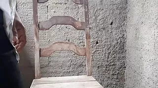 Masturbating on the balcony.