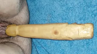 Wooden dildo in my girlfriend's cunt