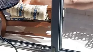 stepdaughter sunbathes naked on the hotel balcony stepfather comes over and gives her his dick