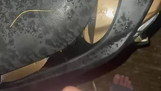 Cruising young just 18 asian first time help older stranger cum outside over motorbike