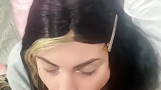 Trans Girl Sucks Dick and Balls and Gets Cum on Her Face