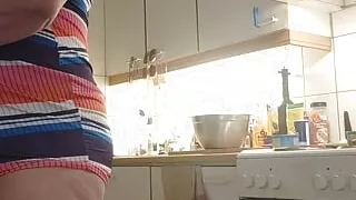 big ass cooking in the kitchen, close up fatty ass