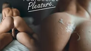 Curvy babe sucks and rides dick, getting cum all over her huge ass