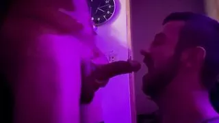 Guy sucks and drools his dominant master's cock