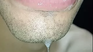 Cum in my mouth, play with your cum, and swallow it, close-up, naughty gay, tongue, sloopy