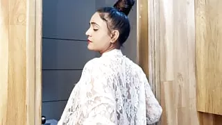 The beautiful girl showed her all.