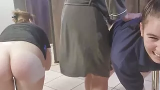 Spanking two girls nude asses, showing the ass and face expressions