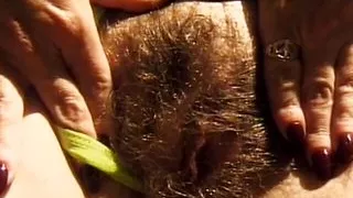 Hairy Ginger French whore enjoys anal sex outdoors