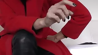 Lady Victoria Valente - Red Coat, Black Leather Pants, Beautiful Hands, Black Fingernails, Close-ups, JOI
