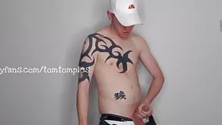 Strip and wank in boxers and baseball hat