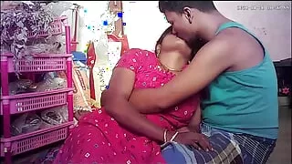 Indian village house wife kissing housband