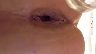 Glass fuck and transparent Gape