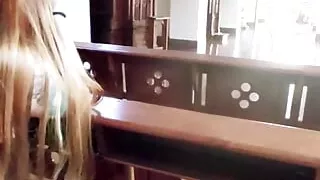 girl touching herself in church