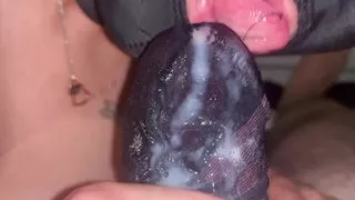 Blowjob through pantyhose and cum