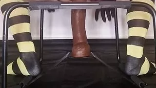 My booty ride dildo on sex chair with big  black dildo in asshole