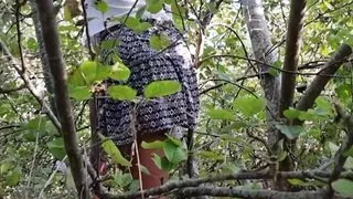 My Cute Step Sis Climbing a Tree while I Watch -No PANTIES No BRA