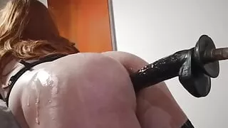 Anal machine is fucking me hard with big black cock. Deep assfucking with huge dildo. My ass loves it and gets creamy.