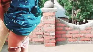 Boobs pressing outdoor