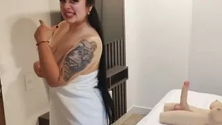 My brother-in-law masturbates while watching me riding my new tantaly trans doll