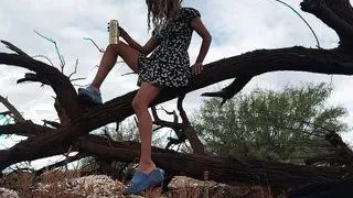 Cute ladyboy likes to strip naked in public and ride very hot trunk