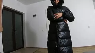 Preview- Cum Play on My New Long Black Shiny and Puffy Jacket 184