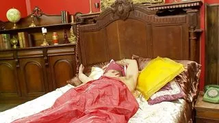 Naughty boy pokes cleaning lady in the buttocks