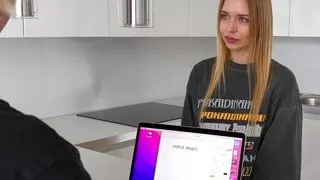 A blonde who's eager to have a taste