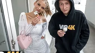 VIP4K. Young beauty with natural tits is cheating on her BF in front of him