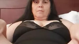 Mature milf masturbating her clitoris with panties in her hairy hole