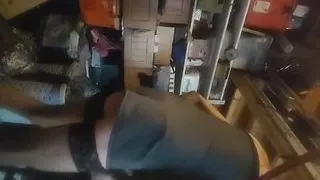 Seductive Crossdresser Stripping and Teasing in a Private Storage Room