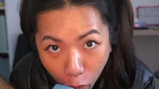 THAI TEEN gives BLOWJOB with LATEX GLOVES
