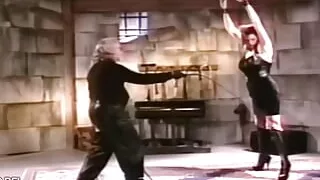 Old experienced grandpa ties up a hot blonde.