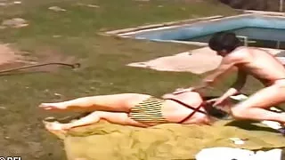 Girl like to suck and gets spanked outside.